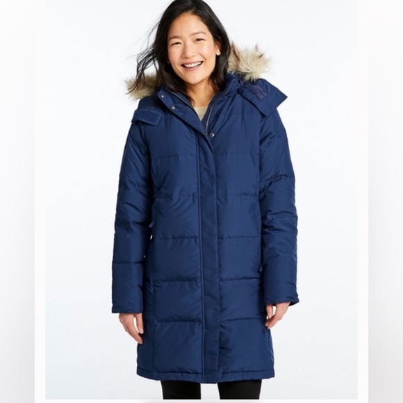 LL Bean Jacket Petite Large DOWNTEK Ultrawarm Quilted Puffer Coat Parka Long - Picture 1 of 16